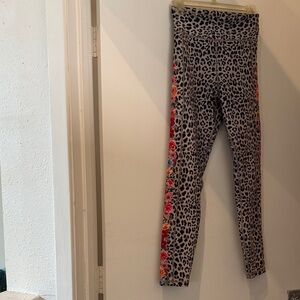 Johnny Was Gray Leopard Leggings with Floral Side Stripe
